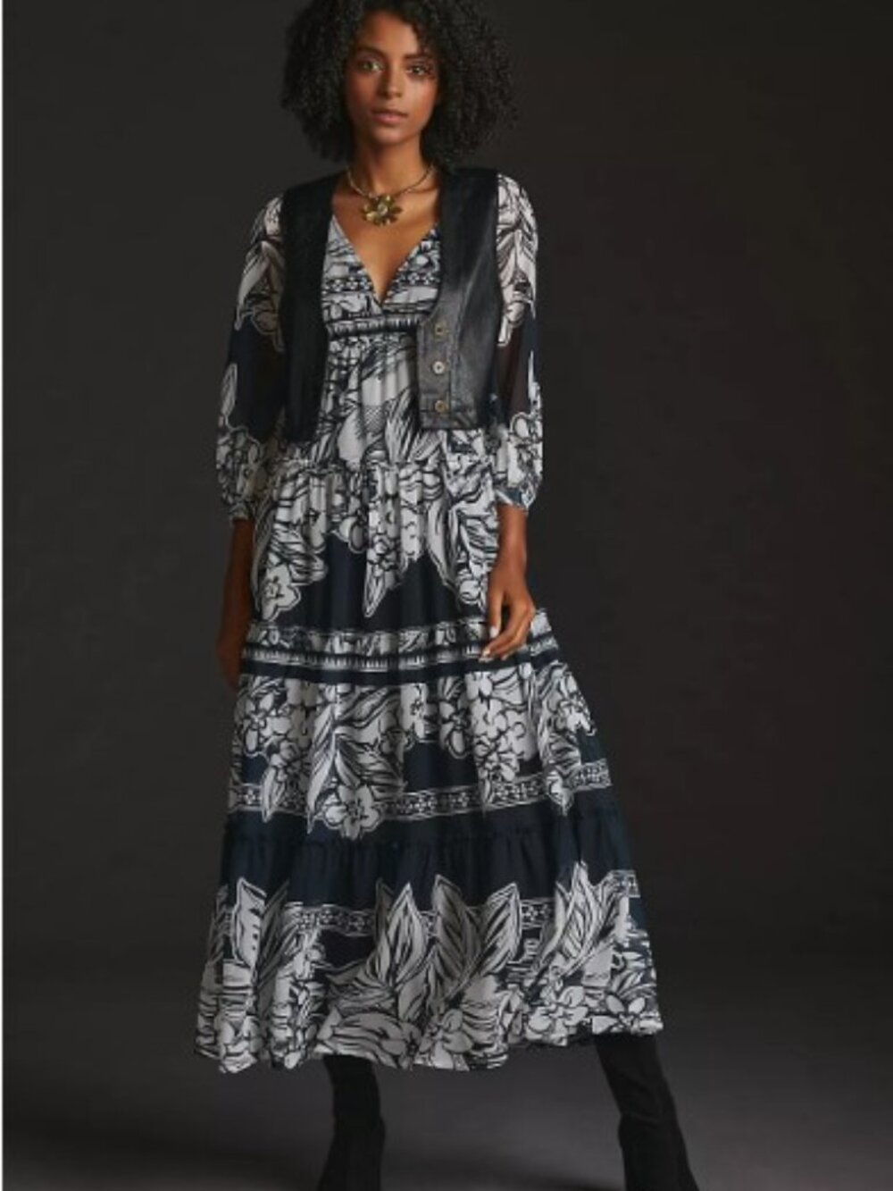 *NWT* Anthropologie Vineet Bahl Tiered Long-Sleeve Maxi Statement Dress Size S